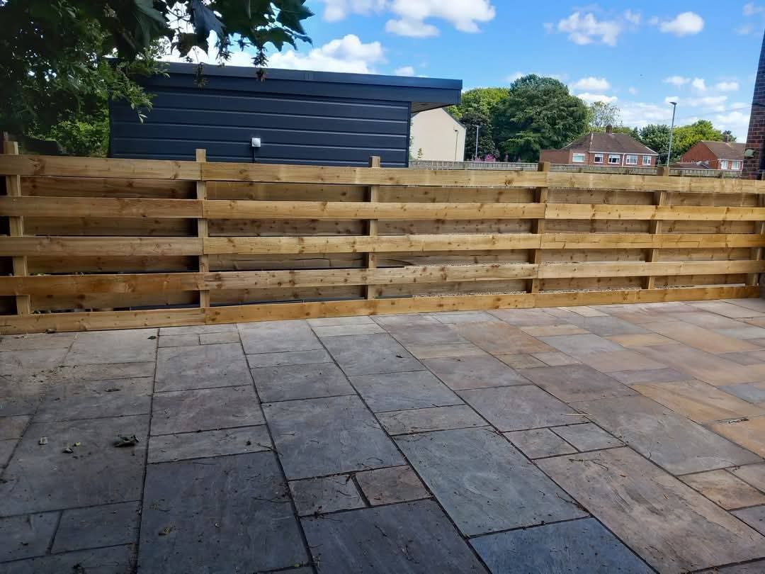 Close board feather edge fencing on concrete posts installed by E.R.D Paving in the North East